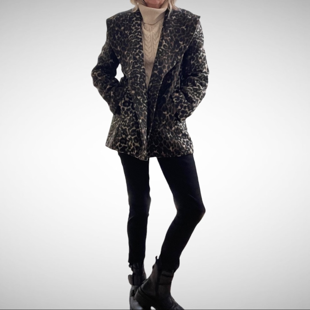 Hinge Double-Breasted Leopard Car Coat XS